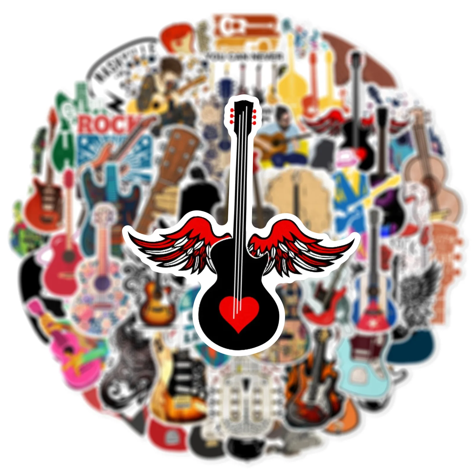 50pcs Retro Vintage Guitar Musical Instruments Stickers For Laptop Ipad Phone Sticker Scrapbooking Supplies Vintage