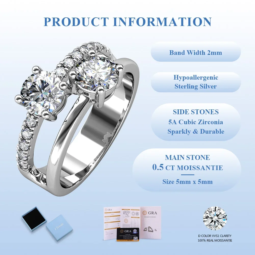 

Кольцо CLYSSIA D Color VVS1 с двойной полосой и вырезами, из муассанита, изысканное ювелирное украшение, подарок на помолвку для пары, роскошный подарок на День благодарения