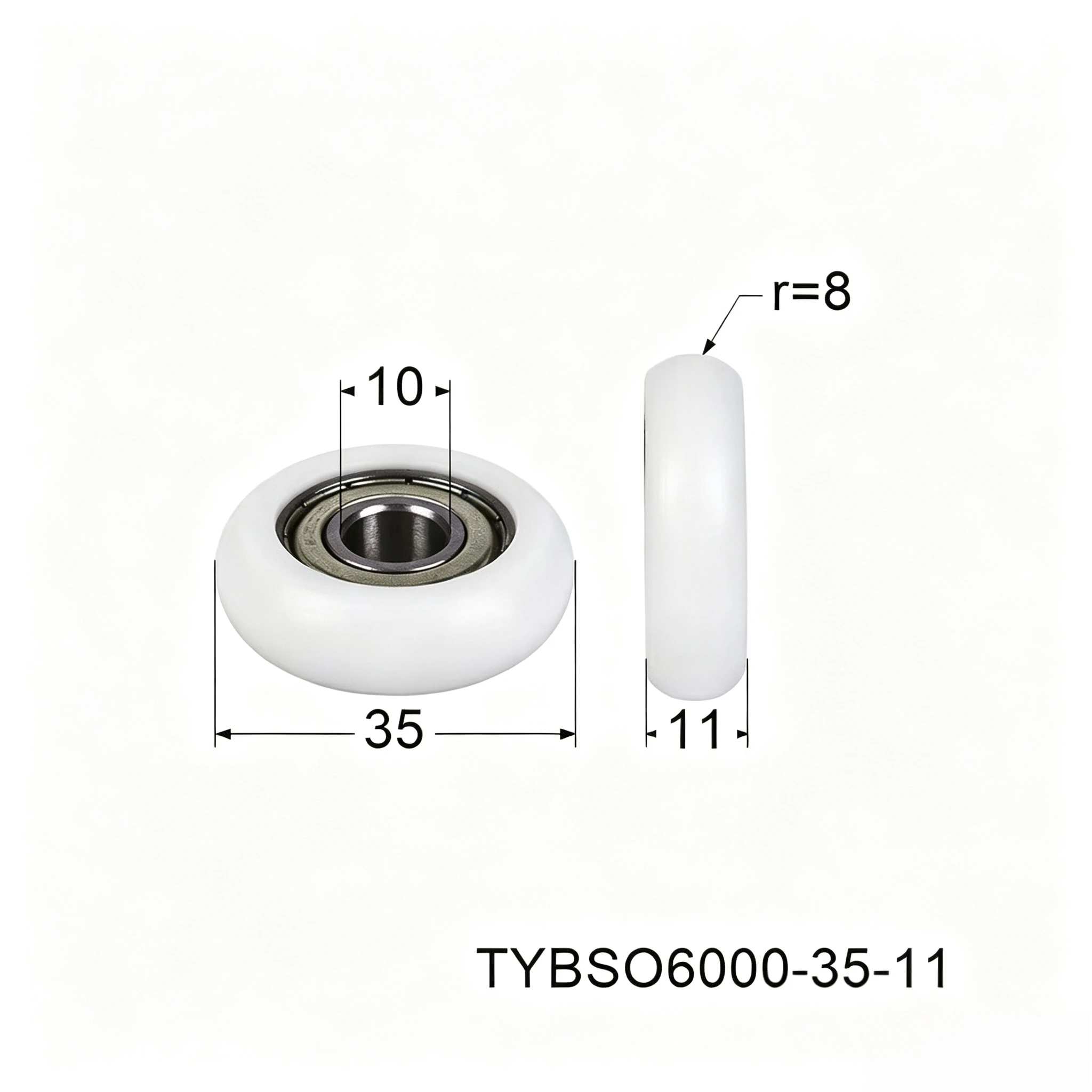 Inner diameter 10*35*11 plastic-coated bearing roller arc convex outer spherical surface 6000 stainless steel screw M6 M8