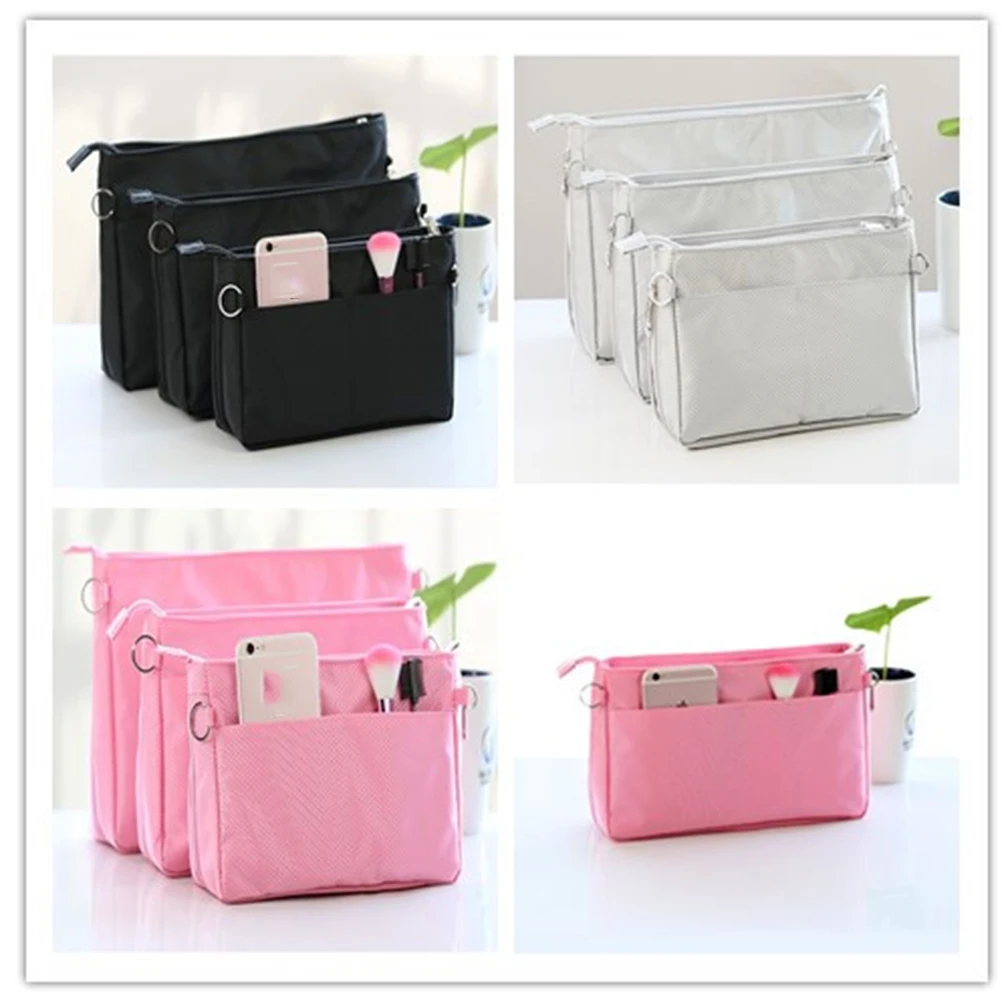 

1pc Waterproof Nylon Storage Bag Cosmetics Organizer Handbag Inner Pouch Makeup Accessories Compact Large Capacity Size S Black