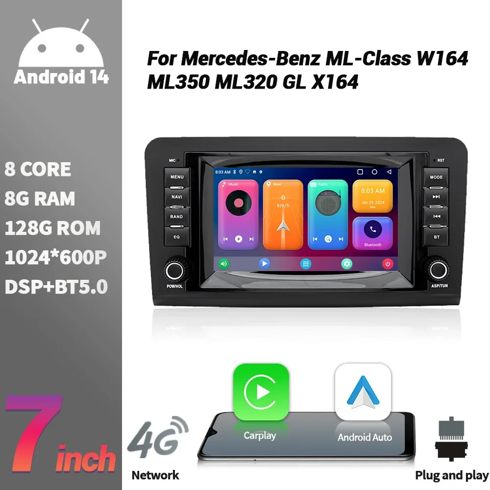 7inch Carplay Screen Android 12 for Mercedes-Benz ML-Class W164 ML350 ML320 GL X164 Multimedia 2din Car Radio GPS Navigation RDS