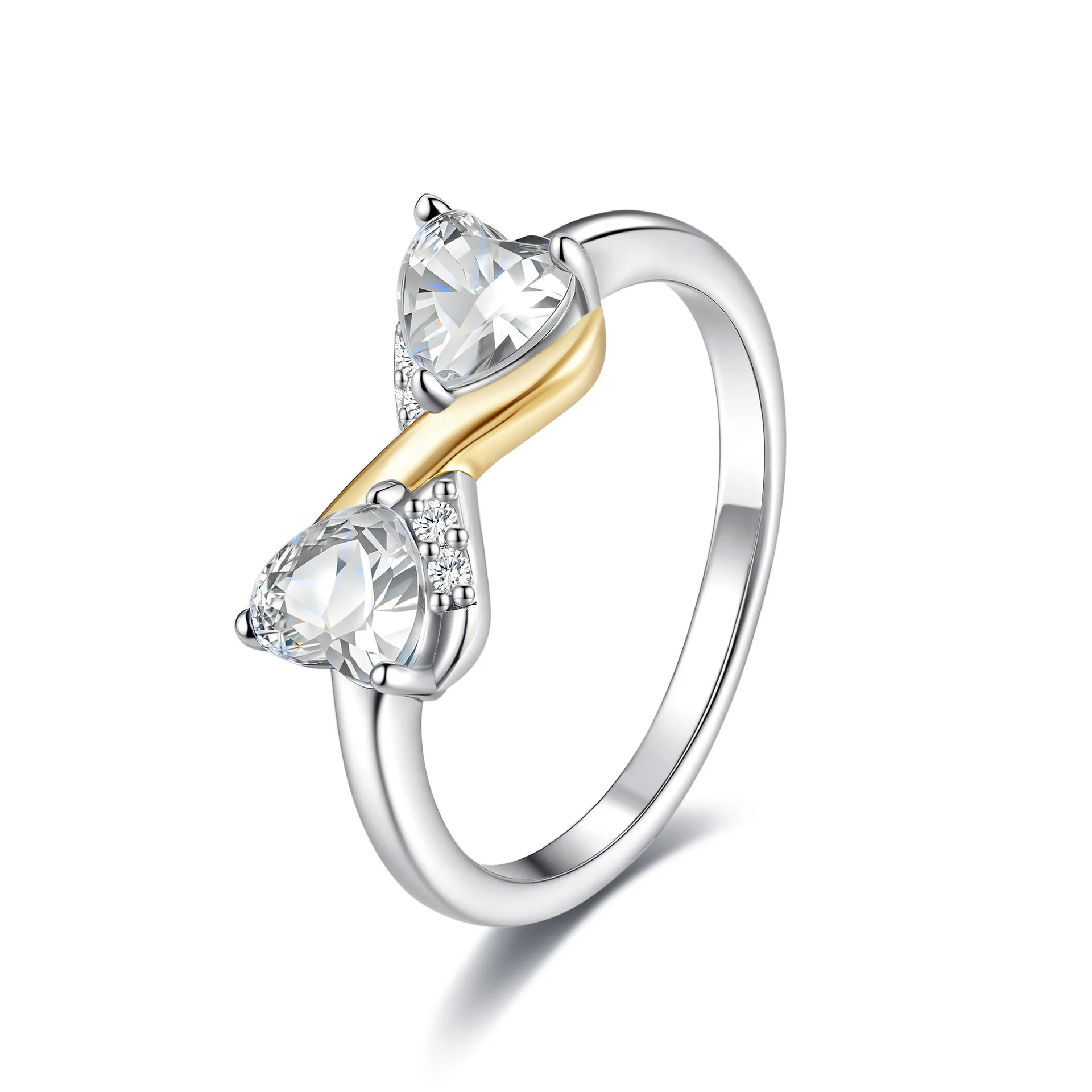 

S925 sterling silver heart-shaped moissanite two-color ring women's light luxury high-end jewelry gift