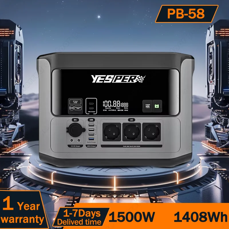 YESPER Tragbares Kraftwerk PB-58 1500 W Solargenerator 1408 Wh LiFePO4-Batterie Home Backup Outdoor Camping dringende mobile Stromversorgung