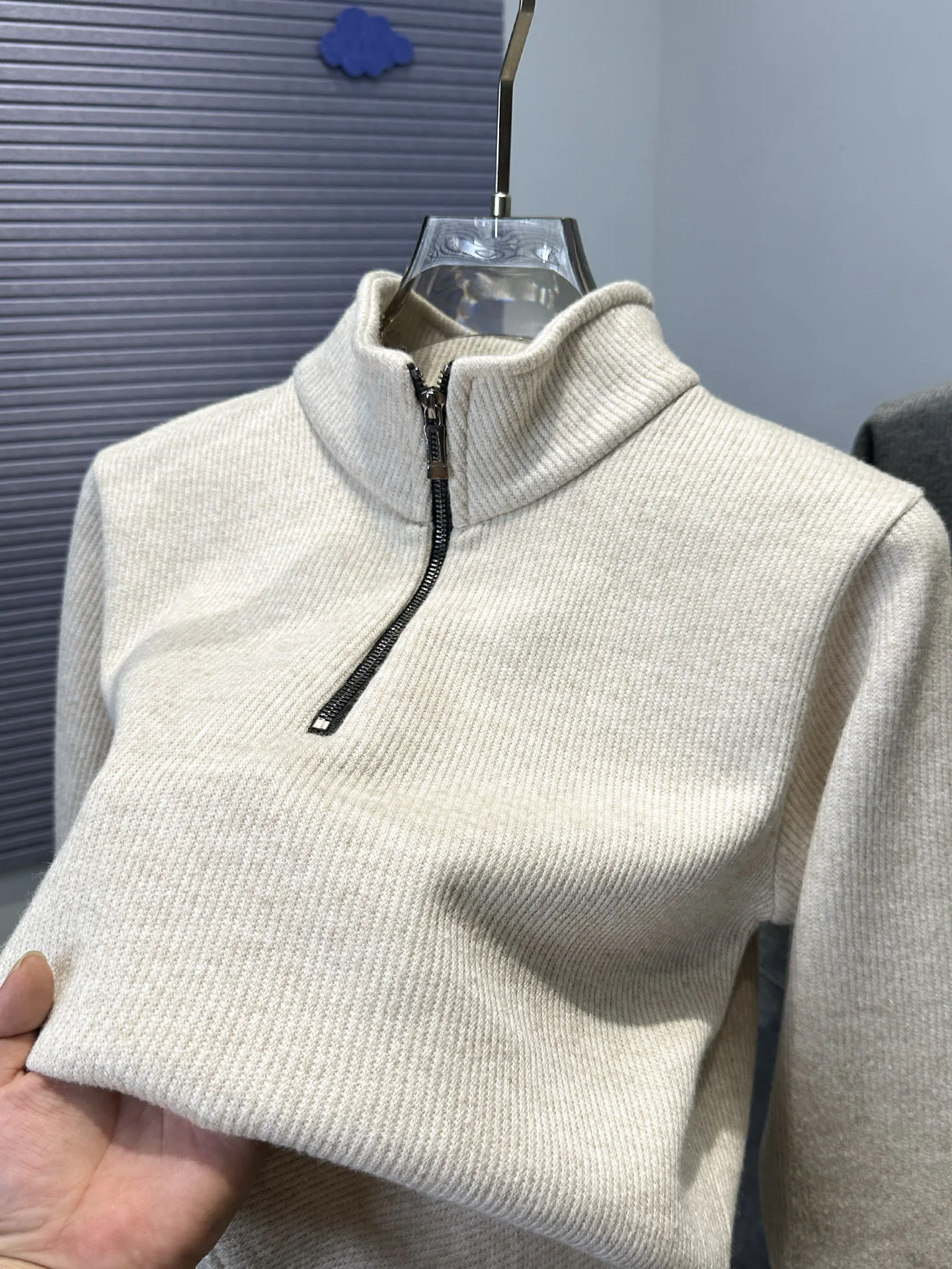 

Мужской утепленный трикотажный свитер на молнии с высоким воротником, повседневный, теплый, зимний, модный, из смесового полиэстера и нейлона