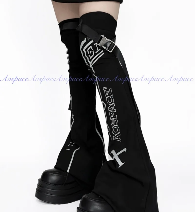 Japanese Women's Socks Self-Made Electronic Print Over-the-Knee Slightly Flared Reflective Leg Warmers Unisex Autumn Foot Warmer