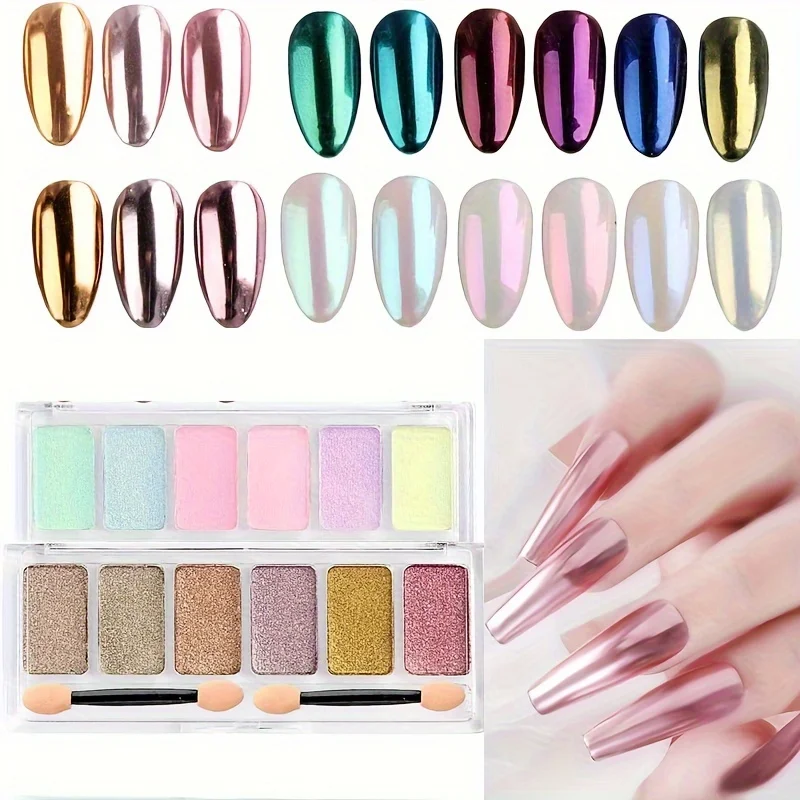 6 Farben Glitzer Nagel pulver Palette - Metallic Spiegel effekt Gel politur für DIY Nail Art und Salon verwenden