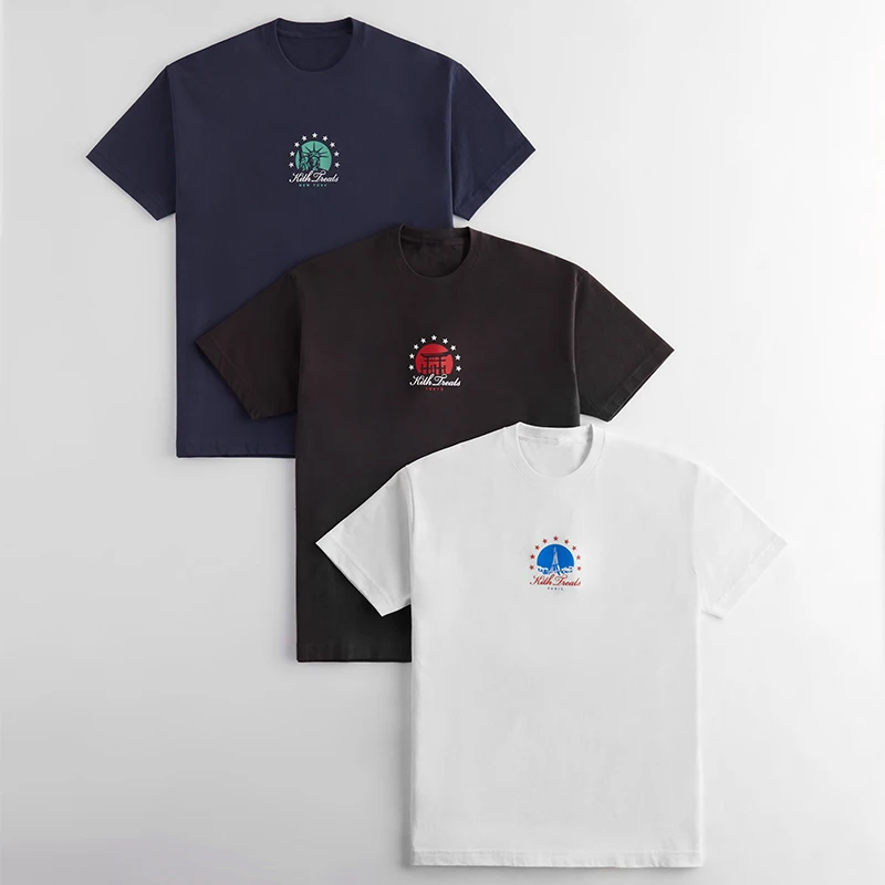 

Pure Cotton round Ne T-irt Kith Treats Paris/NewYork/Tokyo Tour New Summer Collection ort Sve Stand Fit Tee