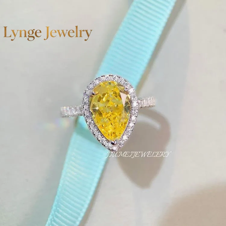 Lynge Jewelry Luxury Solid Platinum PT950 Women's Moissanite Diamond Ring Gem Caibao Diamond Ring