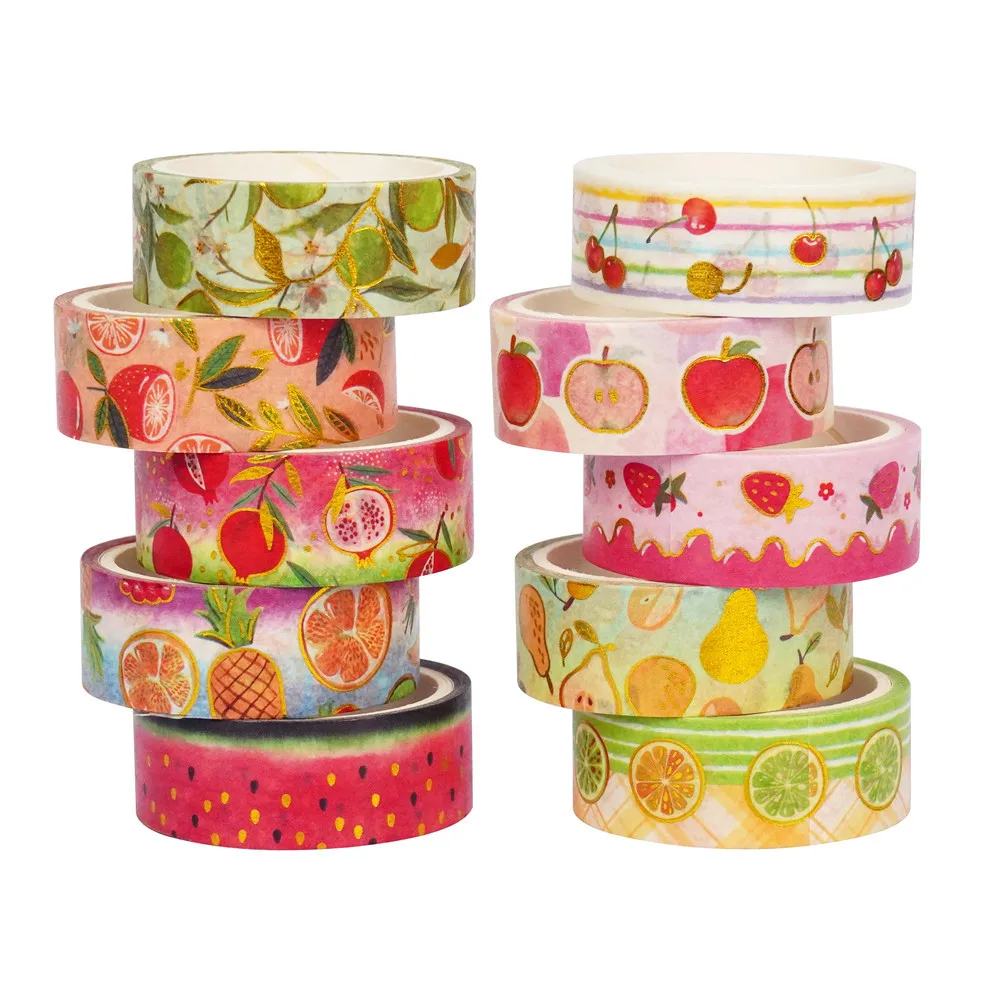 cartoon fruit gilding washi tape grupo faca voce mesmo scrapbooking adesivo etiqueta de fita adesiva escola e escritorio abastecimento papelaria 10 pcs por pacote 01