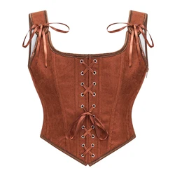 Kahverengi ön Lace Up fermuar Vintage gotik kadınlar korse Tank Top seksi bel eğitmen vücut şekillendirici Steampunk Shapewear zayıflama yelek