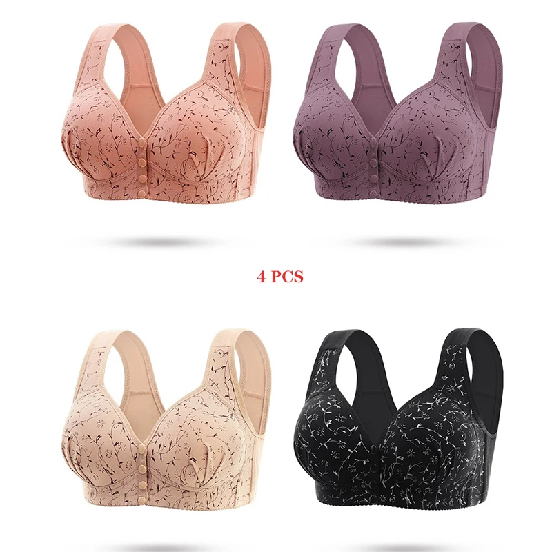 4PCS New Large-sized Pregnant Women's Breastfeeding Bra Comfortable Traceless Front Buckle Fixed Cup Thin Vest Style Underwear