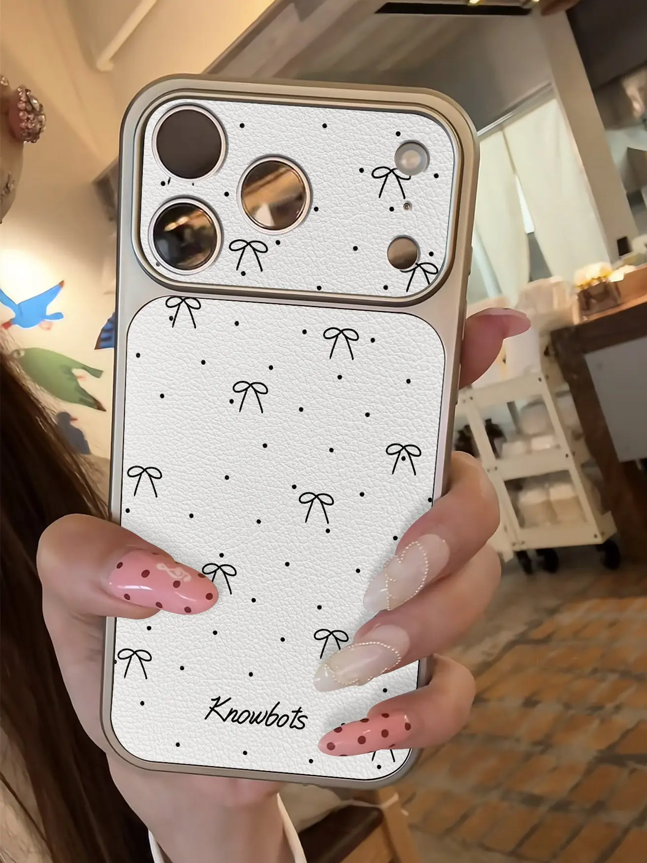 Einfache Polka Dots Luxus-Imitation 17 Handyhülle für iPhone 13 14 15 16 17 Pro Max 17Pro, plattierter Stoßfänger, stoßfeste Lederhülle – Detail 7