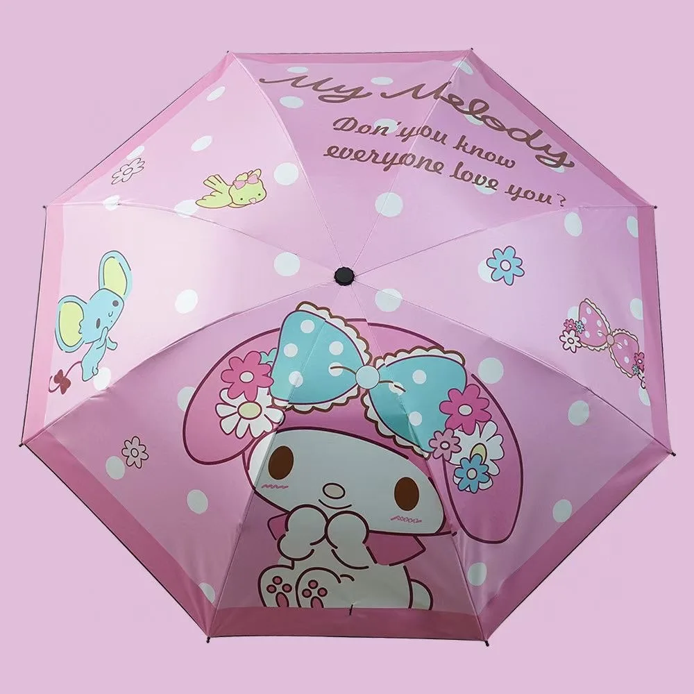 Składany parasol Sanrio Kuromi z ochroną przeciwsłoneczną i ochroną przed deszczem Czarny gumowy parasol dziecięcy dwufunkcyjny ﻿