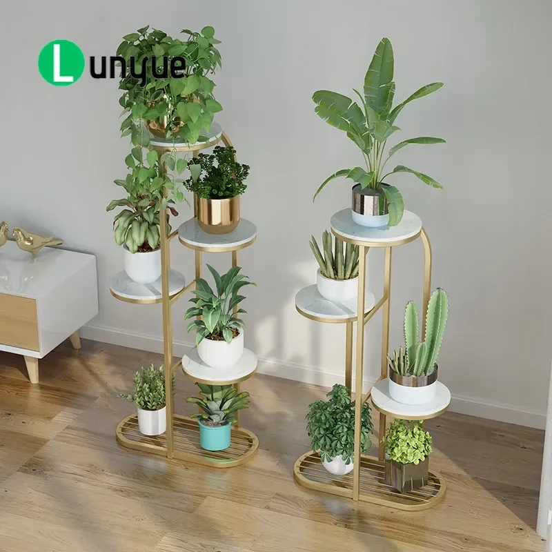 Wrought Iron Floor to Ceiling Flower Stand Indoor Living Room Balcony Modern Simple Multi Layer Plant Pot Rack Green Dill