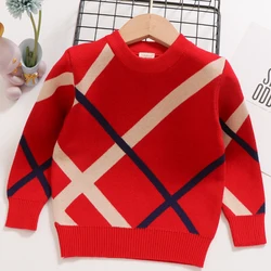 New Autumn Winter Children's Sweater Underlay T-Shirt Round Neck Double Layer Cotton Stripe Small and Medium Sweater