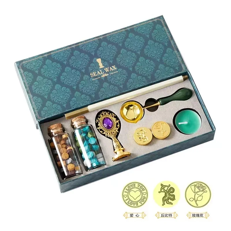 New Retro Wax Seal Stamps Box Kit Invitation Decorative Sealling wax Sellos Dipping Pot Set Stamping Plates Melt Craft Supplies