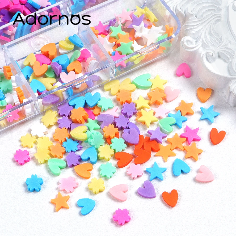 Heart Shape Polymer Clay Slices Resin Shaker Mold Filler Colorful Stars Flowers Mixed Soft Pottery Valentines DIY Jewelry Making