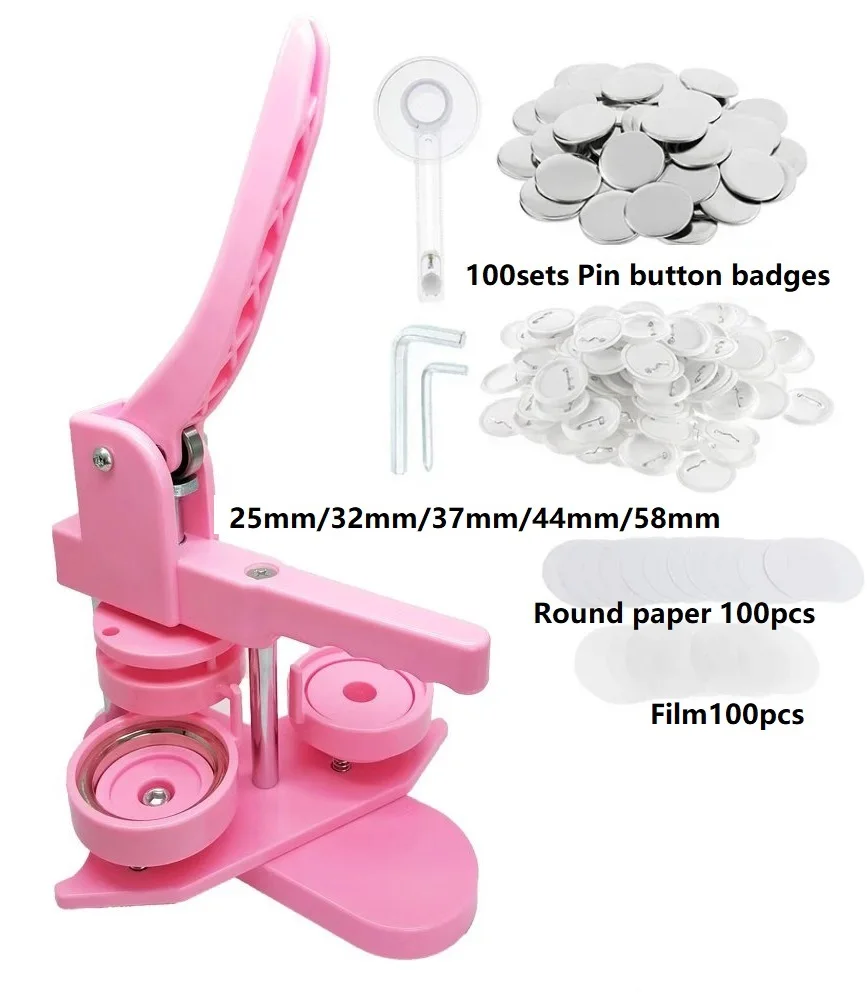 Rotate button badge machine kit 25mm 32mm 37mm 44mm 58mm &100pcs pin badges&100pcs round paper for DIY button badge making