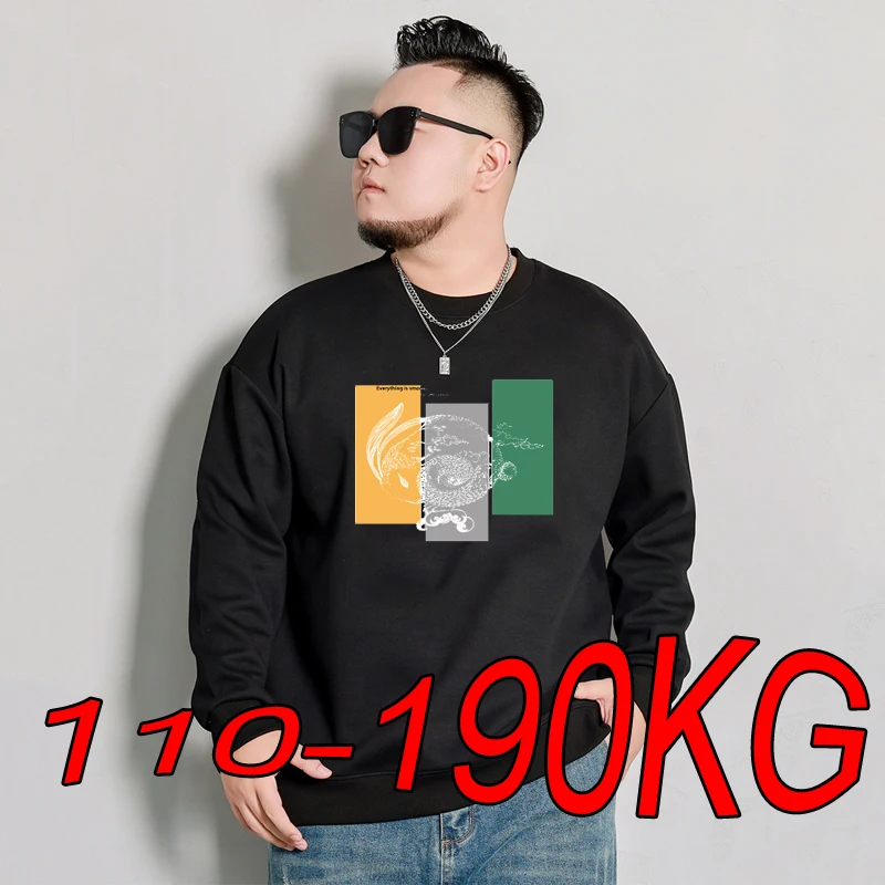 Plus Size 6XL 7XL Autumn Sweatshirts Men Long Sleeve Tshirts Large Size Black Grey Sports Sweatshirt Men Clothing