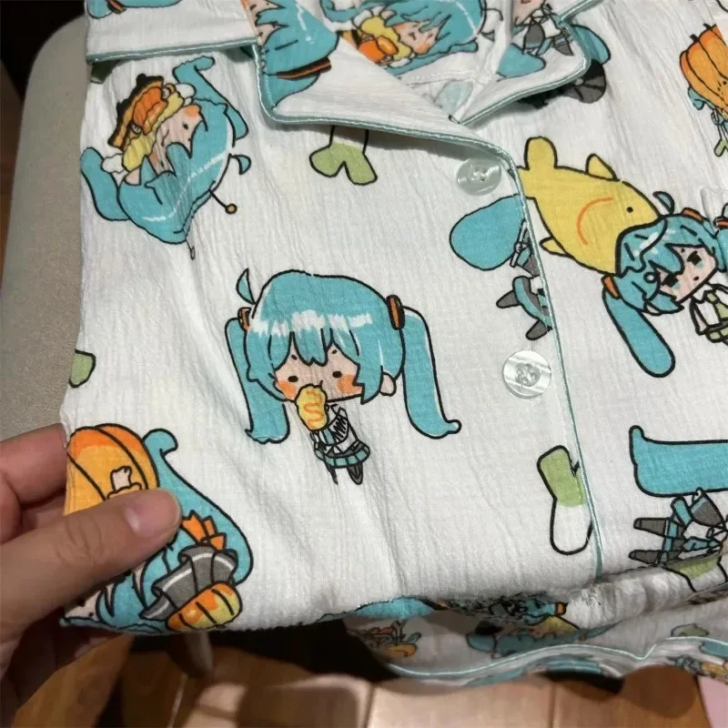 Hatsune Miku Cartoon pigiama da donna Set pigiameria Button Down top pantaloncini pigiama 2 pezzi vestito carino pigiameria Loungewear estate