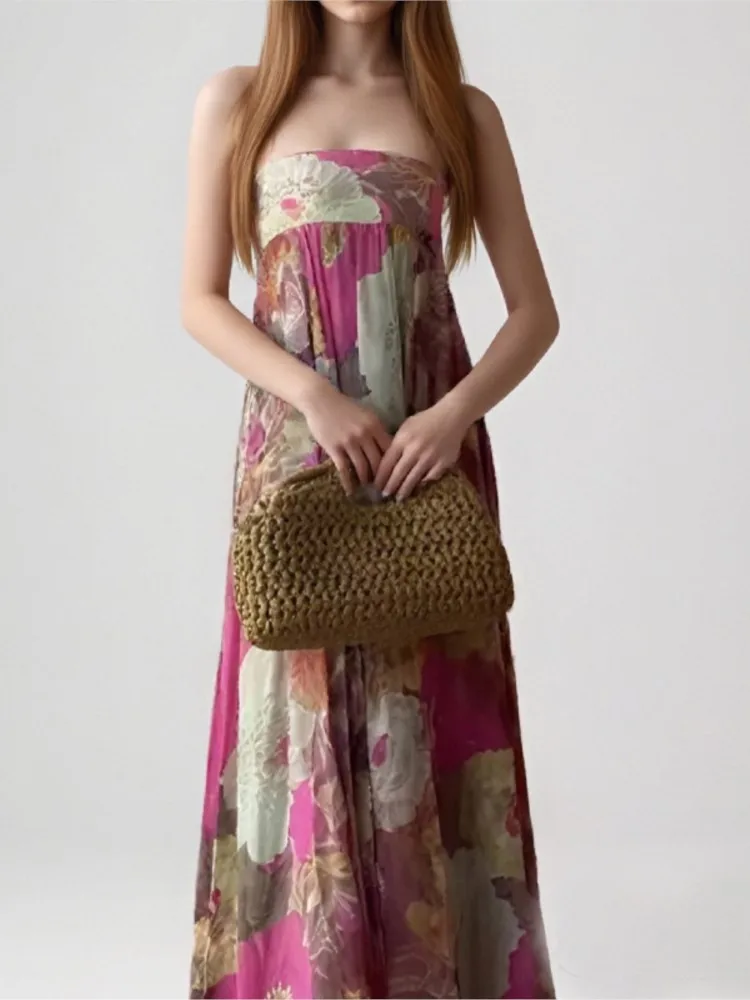 

Spring And Summer New Sexy Bra Dress Women's Temperament Elegant Slim Fashion Printed High-waisted Sleeveless Long Skirt