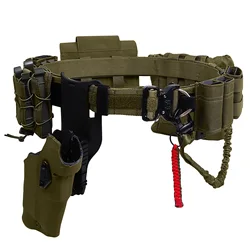 Battle Belt Set with Tactical Holster & 5.56/9mm Pouch & Dump Pouch & Medical Pouch, Airsoft Molle Adjustable Belt Hunting Acces