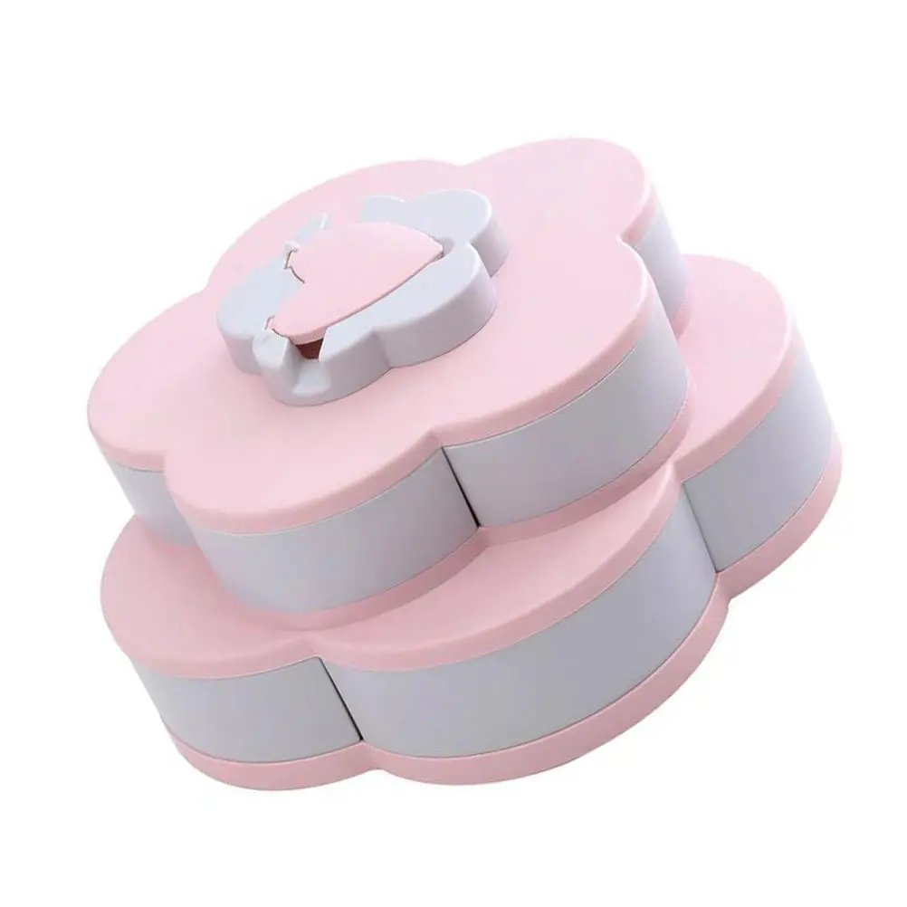 

Candy Storage Organizer Plastic Container Pink Sweets Flower Shape Box Compartment Design Rotating Petals Anti Slip Gift