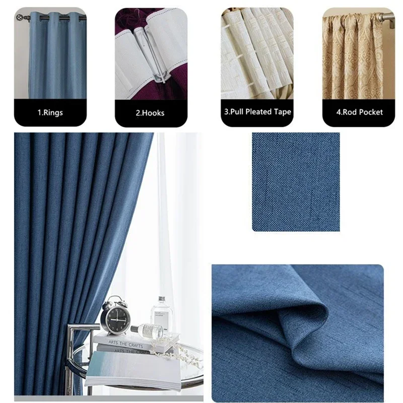 80% Blackout Solid Color Nordic Curtains for Living Room Bedroom Fabric Window Blinds Luxury Blue Drapes Meteor Cotton Linen