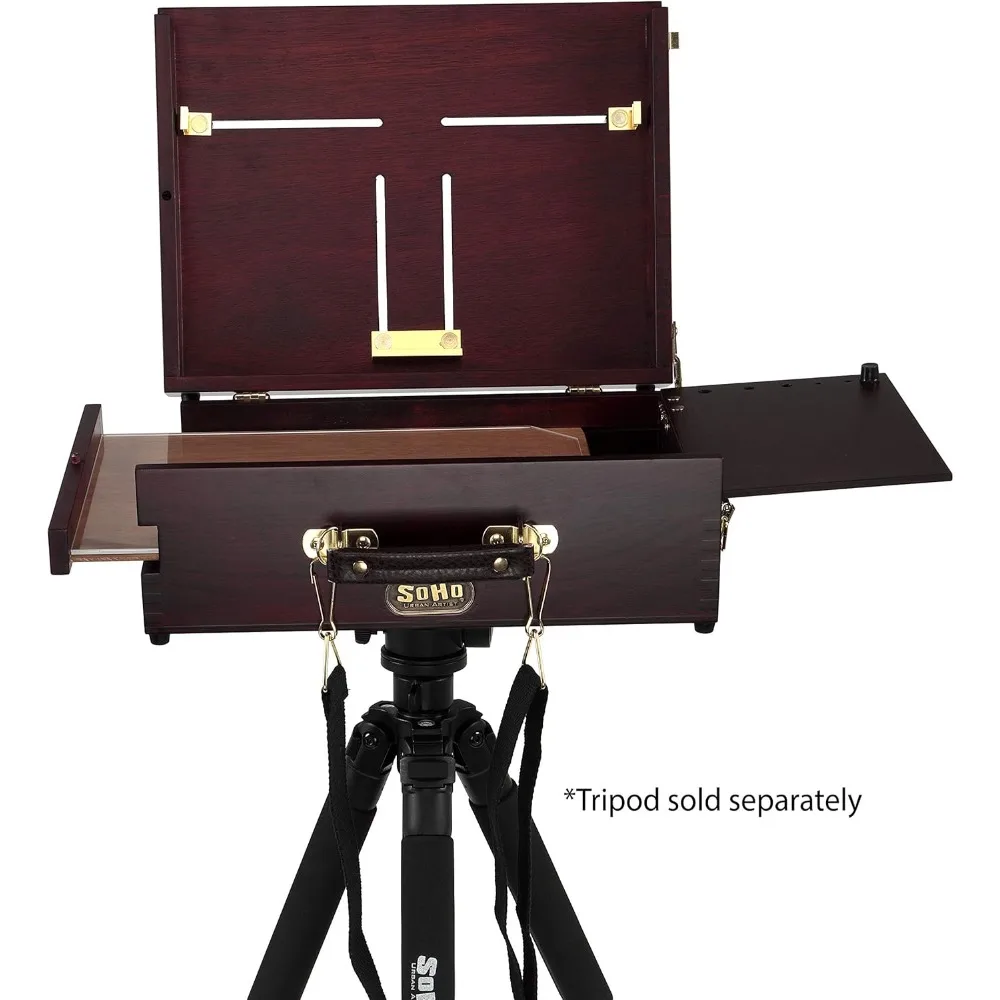 Artist Scout Pochade Box para caballete de pintura Plein Air con almacenamiento, ligero y portátil, acabado en caoba