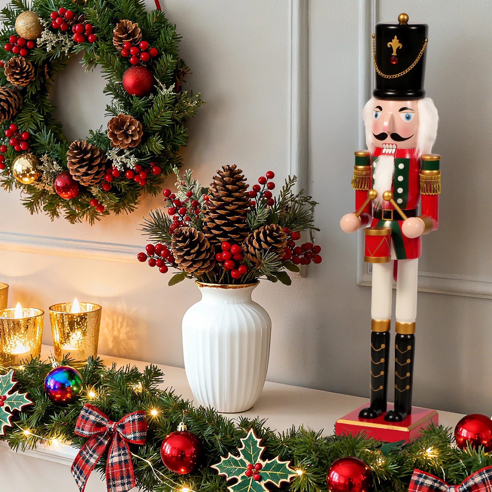 

Festive Home Christmas Decor Wooden Nutcracker Soldier Statue for Mantel, Tabletop & Tree, Classic Holiday Ornament for Indoor