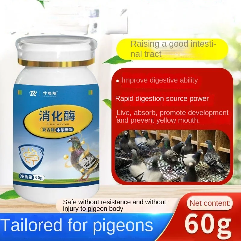 Pigeon digestive enzymes promote nutrient conversion, absorption, and development, while racing pigeons increase muscle mass