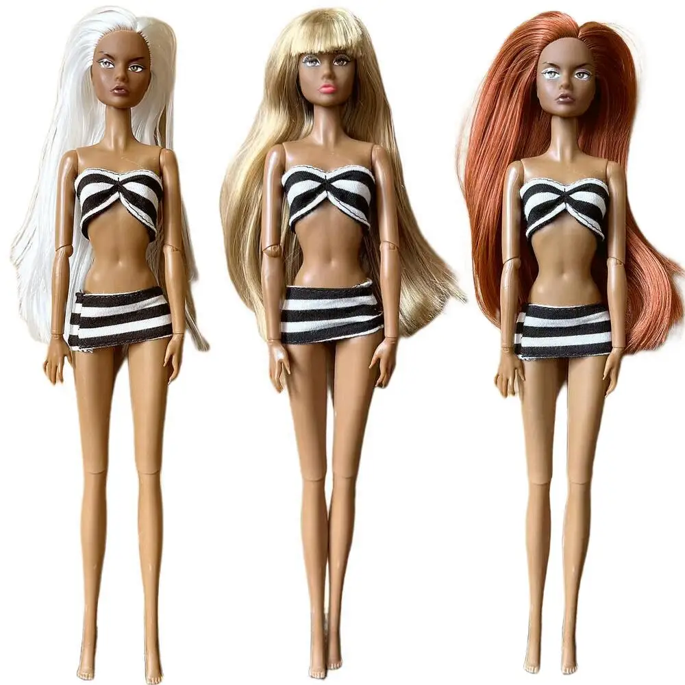 

Dark Brown Skin Tone 1/6 Scale Female Fashion Supermodel Doll with 12 Joints PP Doll Figure for Playing And Gifts