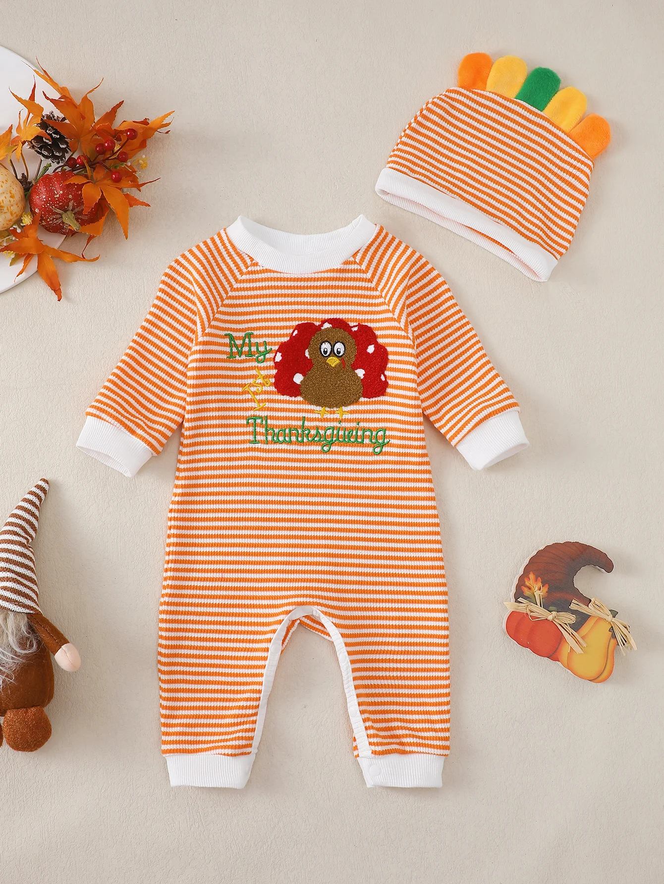 Infant Toddler Thanksgiving Turkey Pattern Long Sleeve Onesie Baby Romper Outfit Comfortable Clothing for Kids