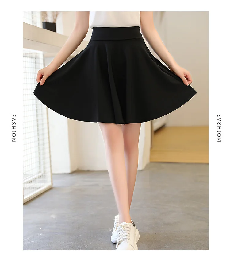 2023 Ausgestellte Röcke für Damen, Basic-Shorts, Rock, modisch, vielseitig, schwarz, lässig, Mini-Skater, mittlere Falten, flauschiger Rock, Übergröße – Detail 4