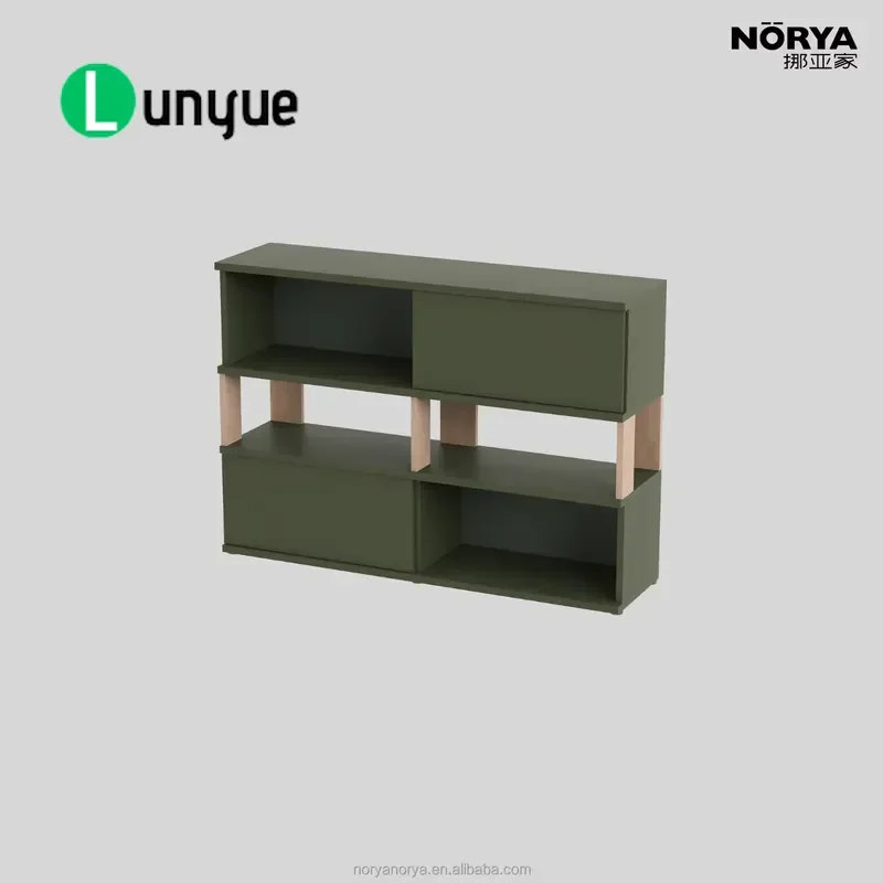 Modern Durable Modular Bookcase Solid Beech Wood Locker Olive Green Panel For Living Room Study Home Office Furniture