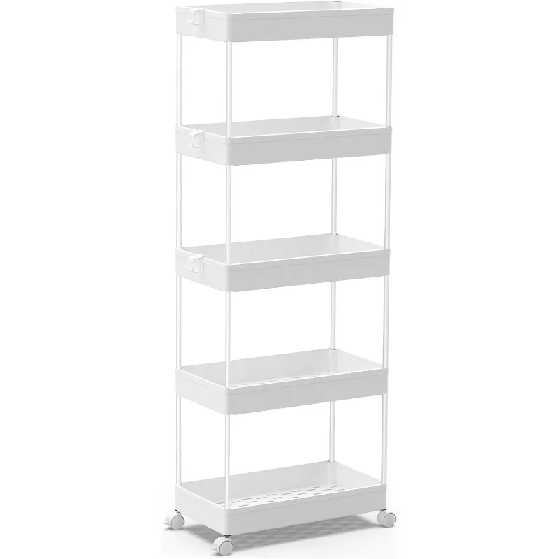 5-Tier Storage Cart Organizer Rolling Utility Cart, Mobile Shelving Unit Slide Out Storage Shelves for Kitchen Living Room