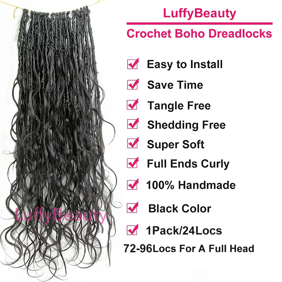 Pré-looped Deusa Locs para mulheres, cabelo humano Curls, Boho Locs com Body Wave Crochet Hair, Body Ends