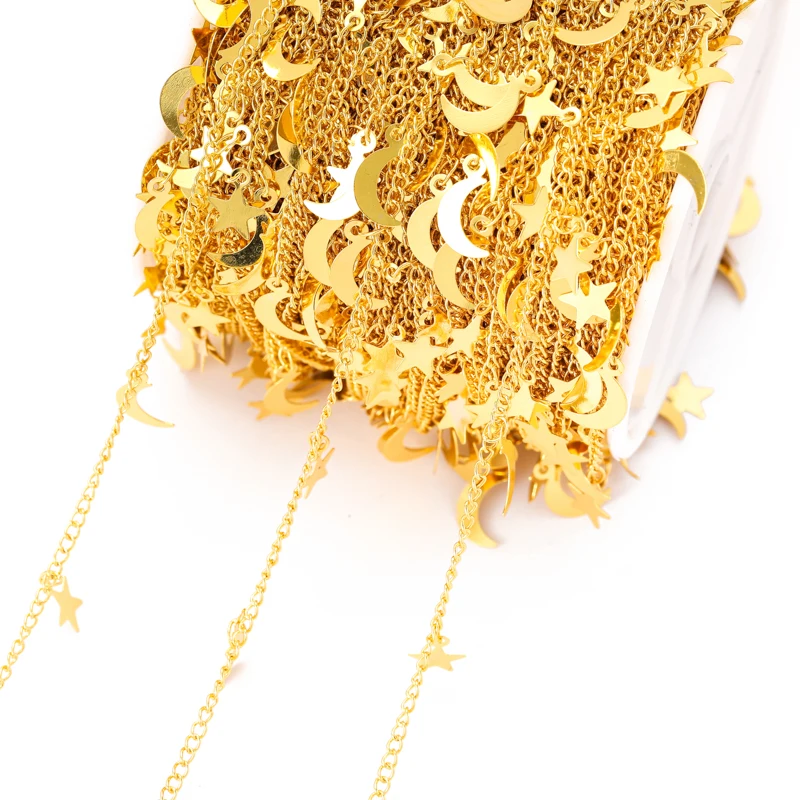 1meter Jewelry long  Chain copper Stars Moon Chain for Clothing chain Bracelet Necklace Anklet DIY Handmade Jewelry Making Y27
