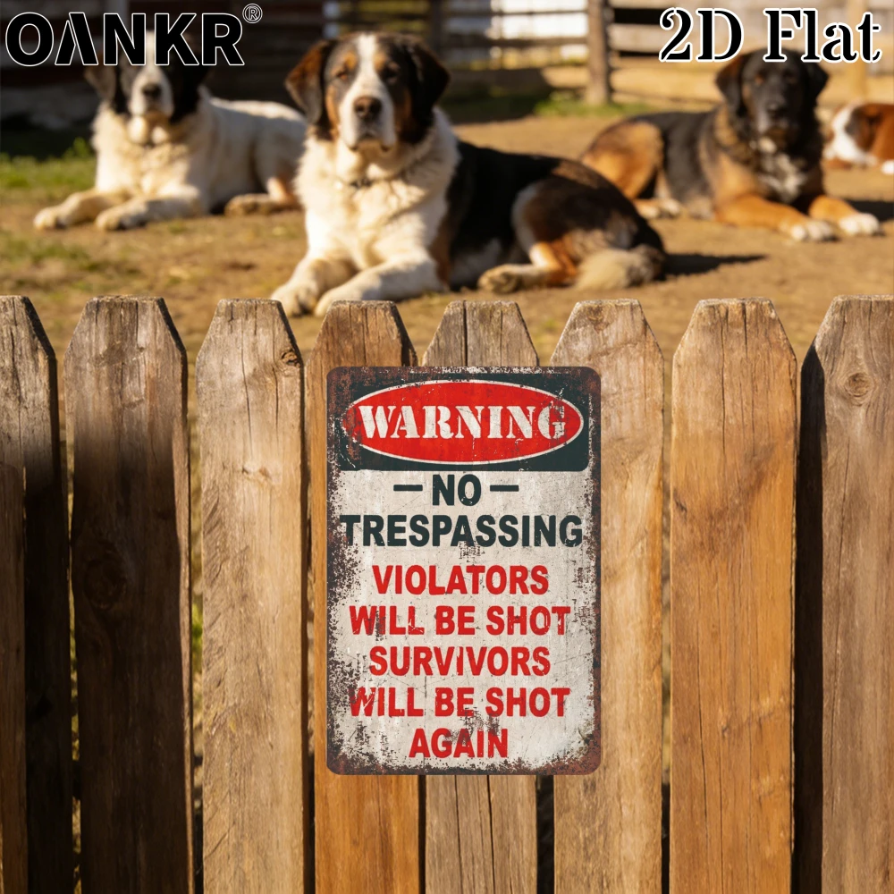 Vintage Warning Art Metal Tin Sign, No Trespassing Violators Will Be Shot Survivors Metal Signs for Bar Garden Home Wall Decor