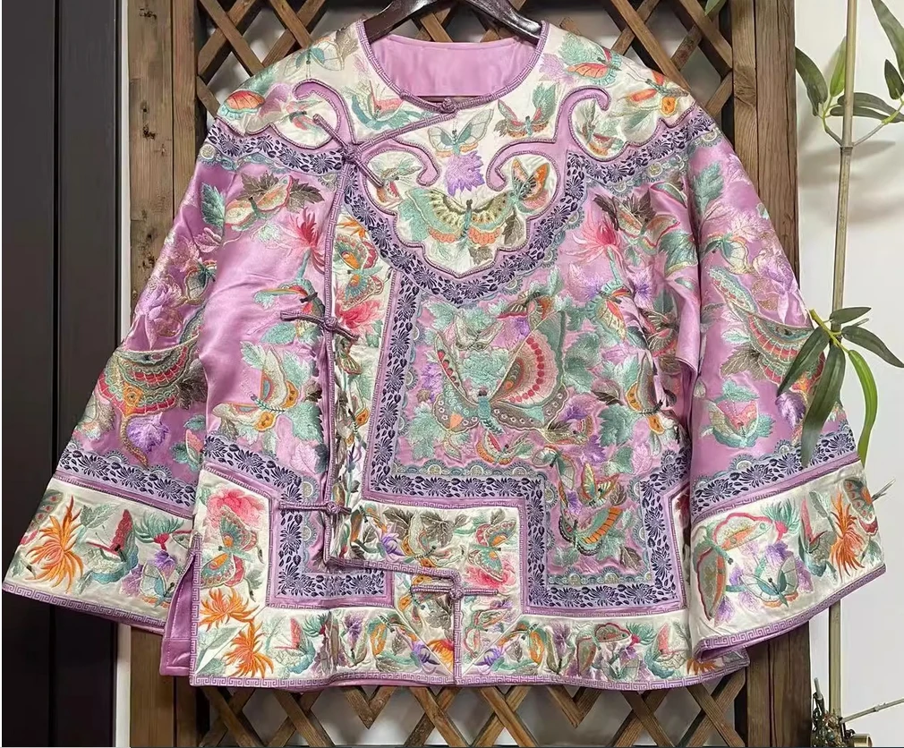 

Оригинальная одежда со сто бабочек для девочек, прозрачное ацетатное платье Hanfu с наклонной конопляной вышивкой и пуговицами, топ в китайском стиле, пальто, платье