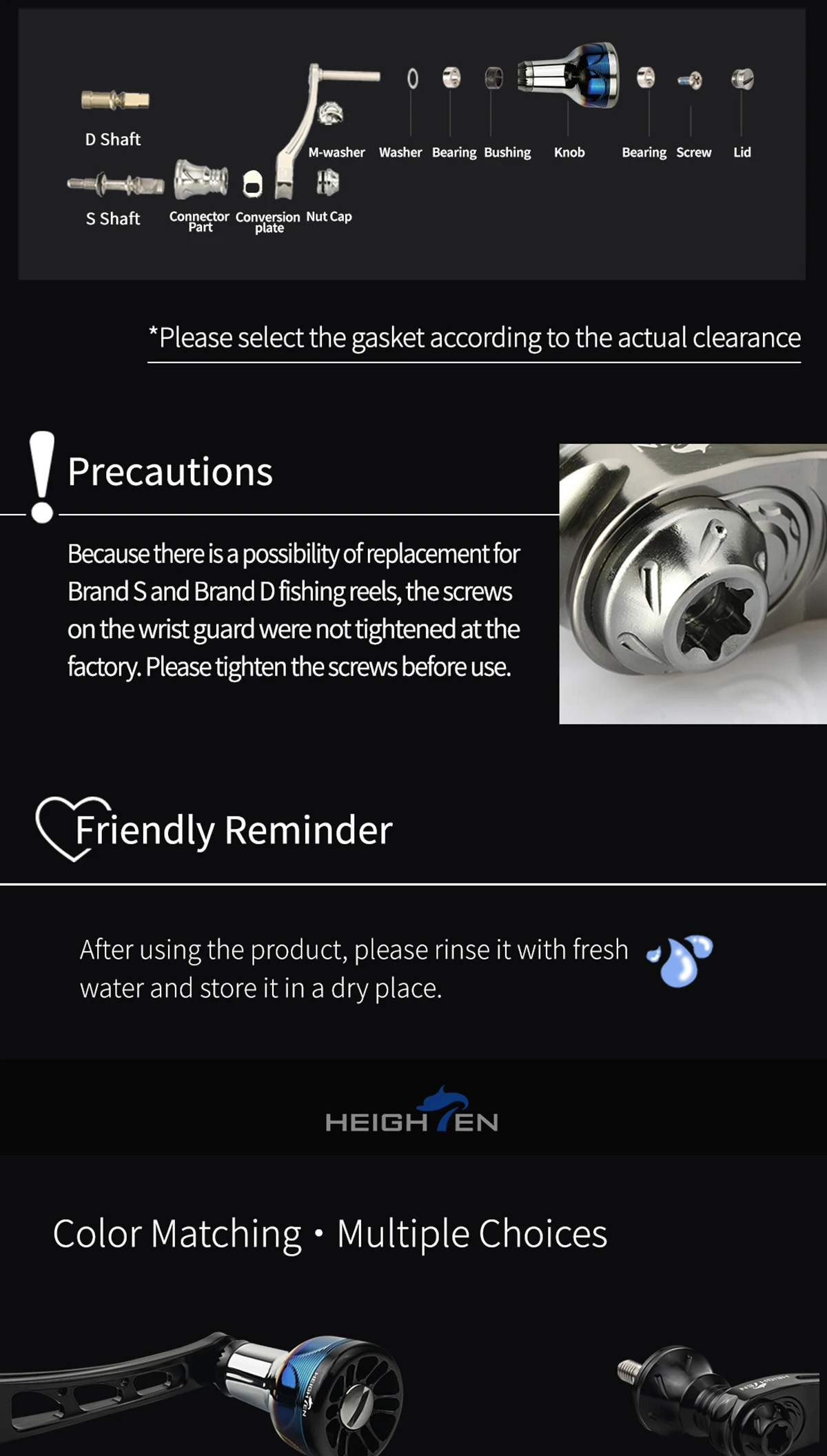 HEIGHTEN Spinnrolle mit Einzelgriff 55mm Austauschbar auf 60mm mit Knopf – Ersatzteile für Spinnrollen zum Bassangeln – Detail 13