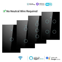 Smart Wifi+Bluetooth Touch Light Wall Switch US Touch Panel Switch No Neutral Wire& Neutral Wire Alexa Google Home 110-240V