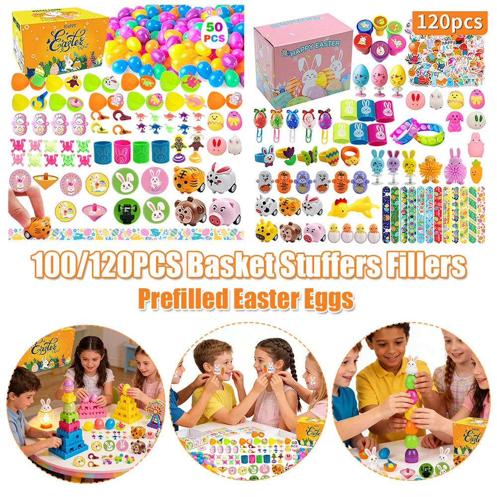 

100/120PCS Theme Party Favor Prefilled Easter Eggs Classroom Prize with Mini Novelty Dolls for Kids Girls Boys Easter Eggs Hunt