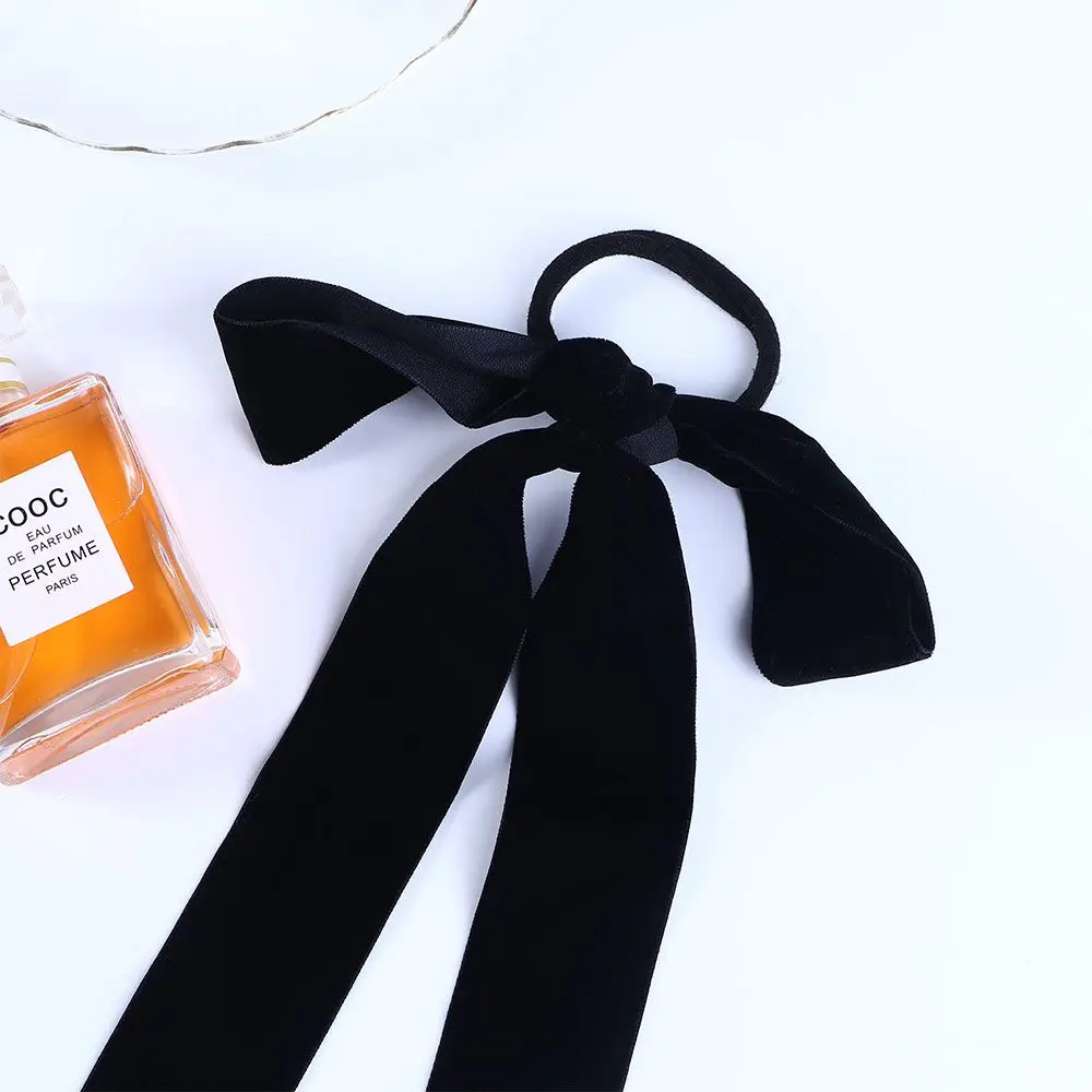 French Style Gift Ribbon Bow Handmade Headwear Velvet Elastic Hair Rope Long Hairband Ponytail Holder