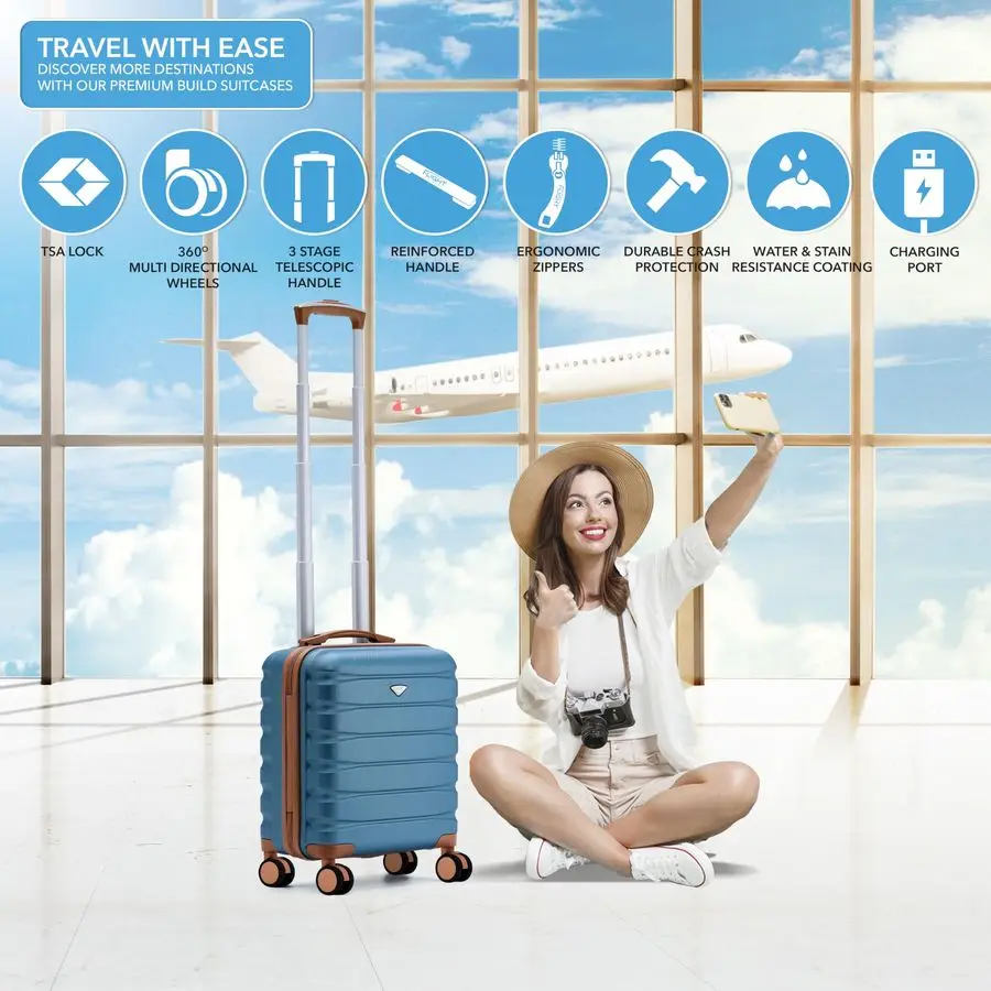 على حقيبة 18x14x8 من الجانب الصلب المدمج في قفل TSA أمبير منفذ USB أمتعة خفيفة الوزن عجلات دوارة مزدوجة صامتة أقصى مقعد سفلي C #2