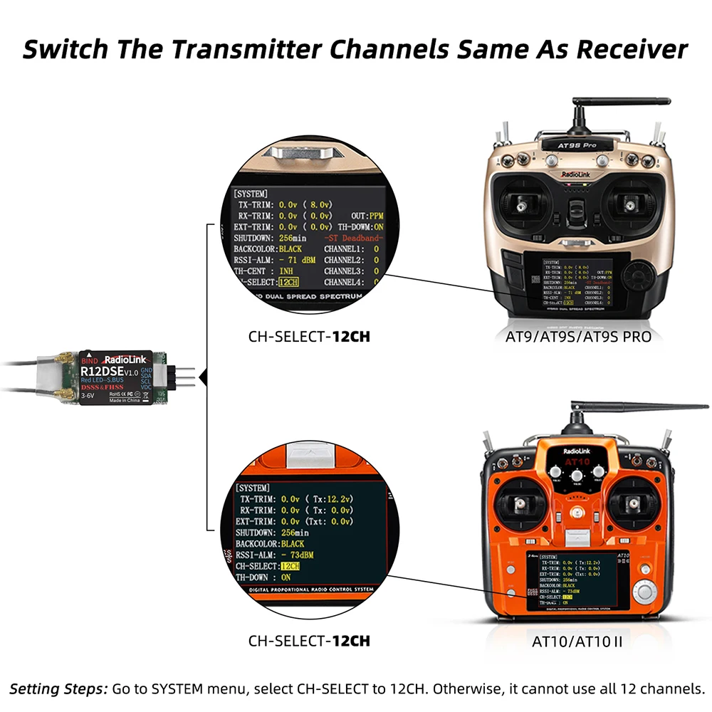 RadioLink RC Receiver R12DS R12DSM R9DS R6DS R6DSM 2.4G 6/9/10/11/12CH Receiver for RC Transmitter AT10II/AT10/AT9S Pro/AT9