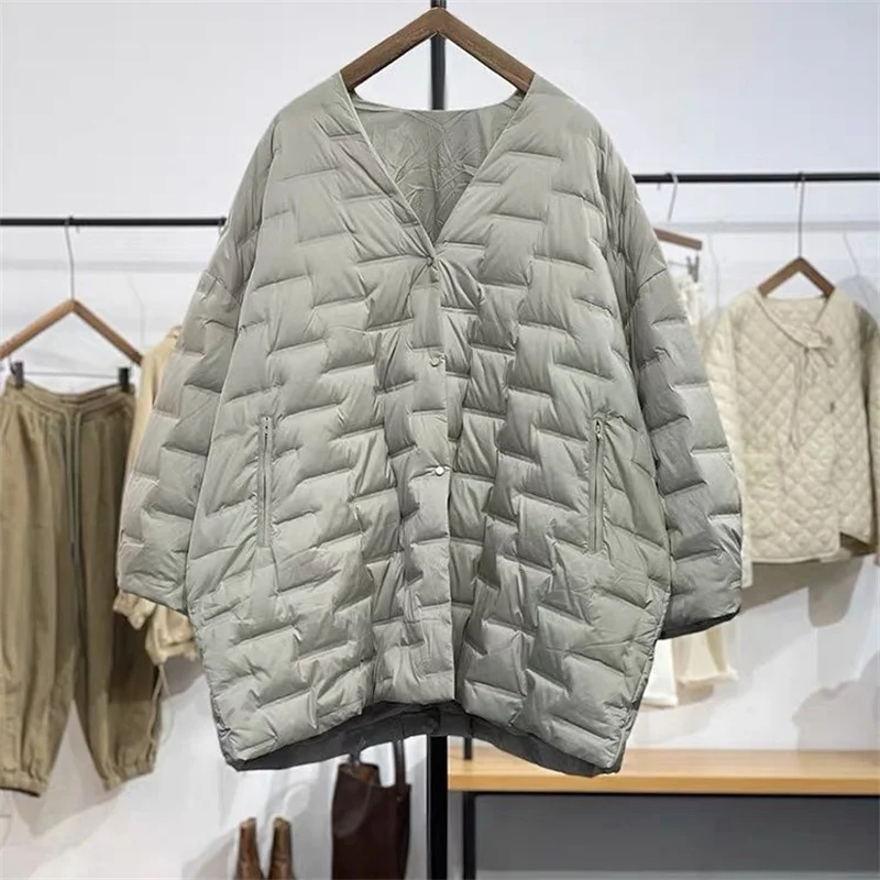 Women High End Three-dimensional Square Pattern European And American Style, Simple And Elegant, Loose, Niche Down Cotton Jacket