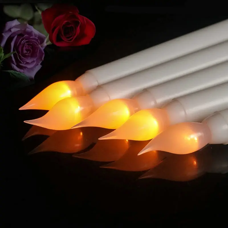 100pcs 28cm(H) Battery operated Flickering Flameless Ivory Led taper Candle lamp candlestick Wedding Home Table Decoration-AMBER