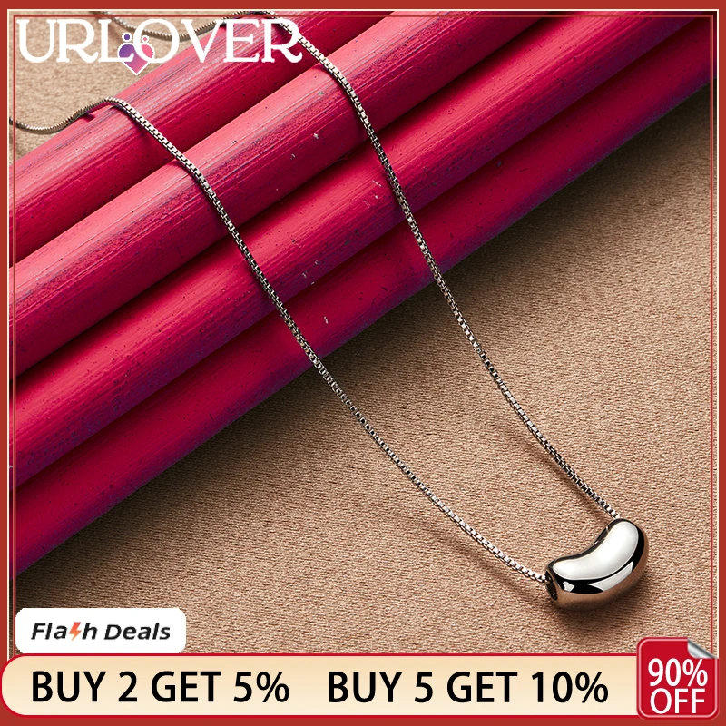 URLOVER 925 Sterling Silver Broad Bean Chain Necklace For Women Beautiful Engagement Wedding Fashion Jewelry New Style Gifts