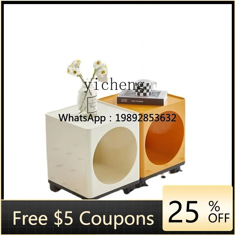 

ZC Creative Simple Movable Square Coffee Table Floor Ornaments Multi-Layer Storage Rack with Wheels